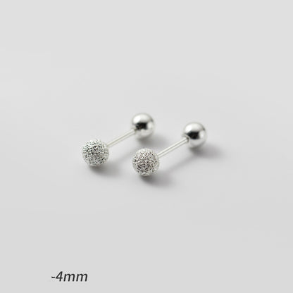 Silver Frosted Bead Thread Stud Earrings for Women – Minimalist Jewelry