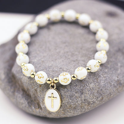 Oval Cross Pendant Bracelet for Women – Baptism & Prayer Jewelry