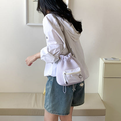 Cute Mesh Drawstring Bucket Bag – Lightweight Shoulder Crossbody