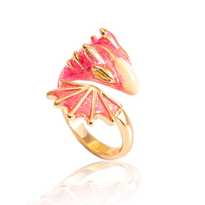 Boho Dragon Wing Ring – Adjustable Blue, Green, Pink & Red Jewelry for Women
