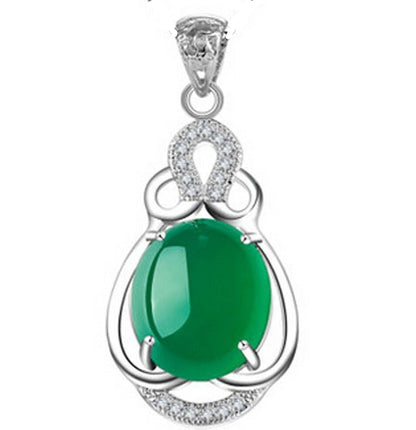 S925 Silver Green Chalcedony Pendant Necklace – Fashionable Jewelry for Ladies