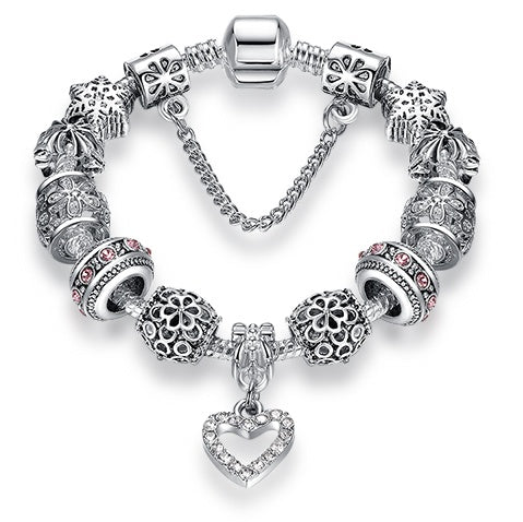 Unique 925 Sterling Silver Crystal Charm Bracelet for Women – DIY Bead-Friendly Jewelry Gift