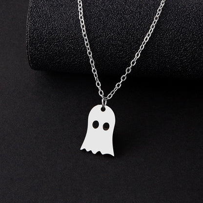 Punk Gothic Halloween Necklace – Ghost & Spider Pendant for Women & Men