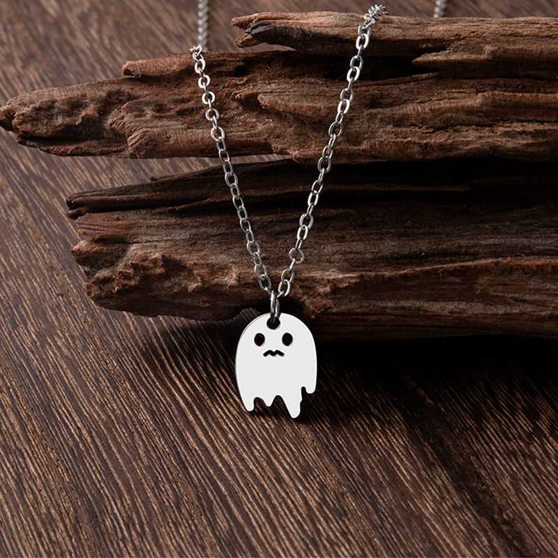 Punk Gothic Halloween Necklace – Ghost & Spider Pendant for Women & Men