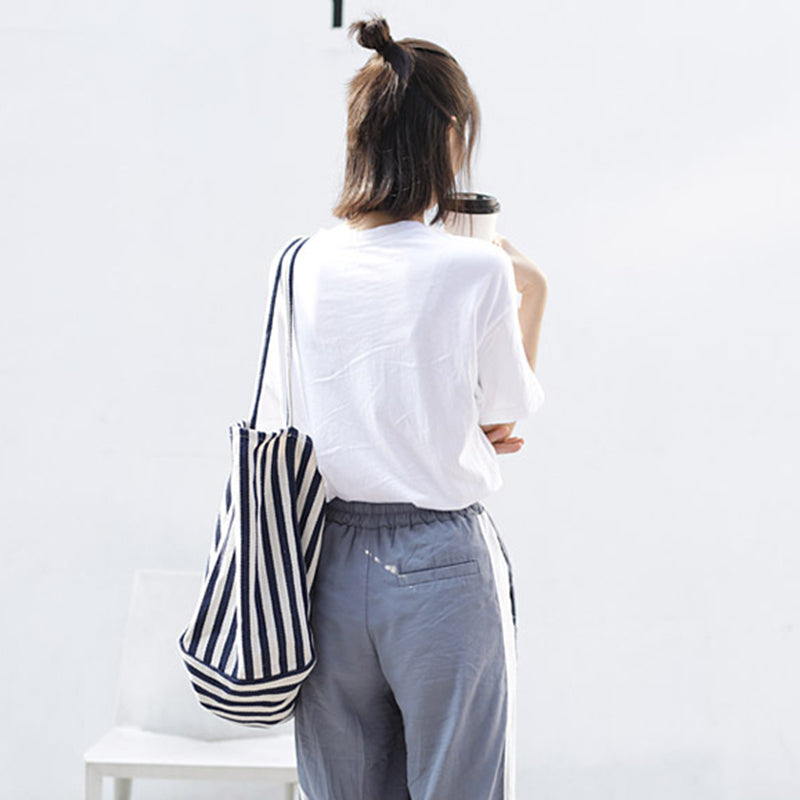 Large Striped Canvas Tote Bag for Women – Casual High Capacity Shopping Shoulder Bag