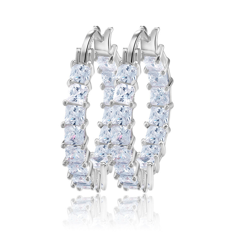 Gold-Plated Thin Earrings with Diamond-Set Zircons for Women