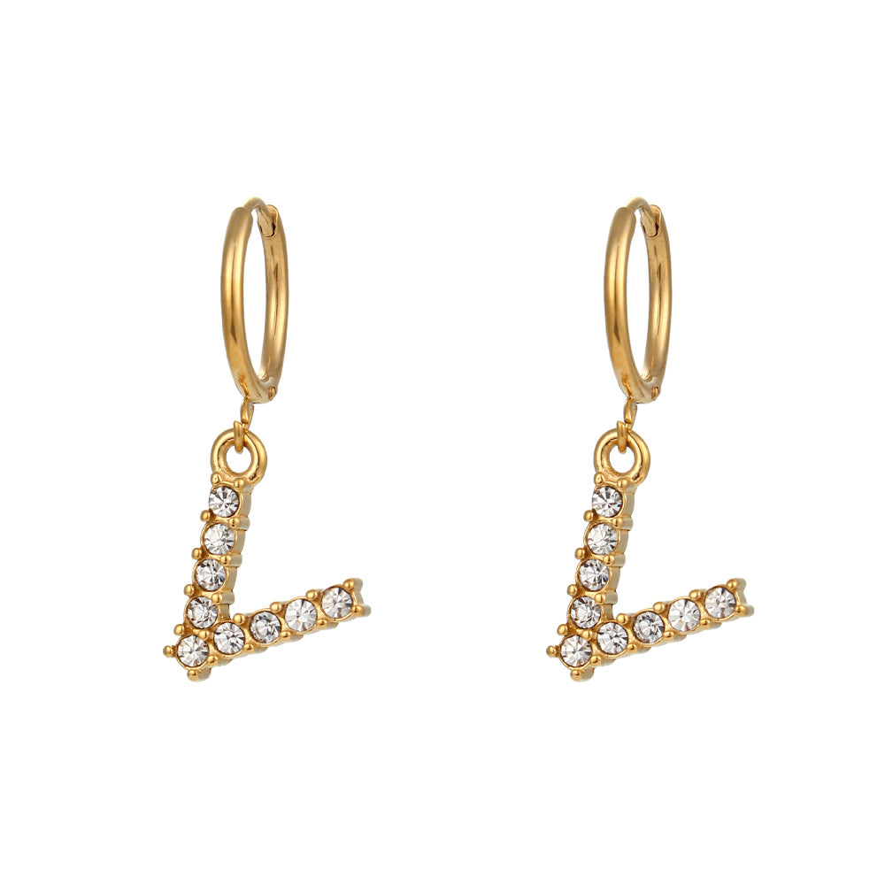 18K Gold Plated Zircon Letter Earrings for Women – Minimalist Initial Jewelry