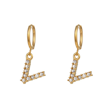 18K Gold Plated Zircon Letter Earrings for Women – Minimalist Initial Jewelry