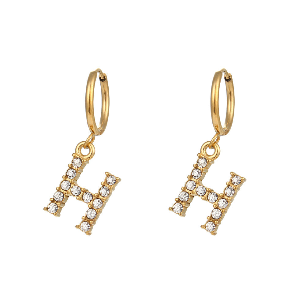 18K Gold Plated Zircon Letter Earrings for Women – Minimalist Initial Jewelry