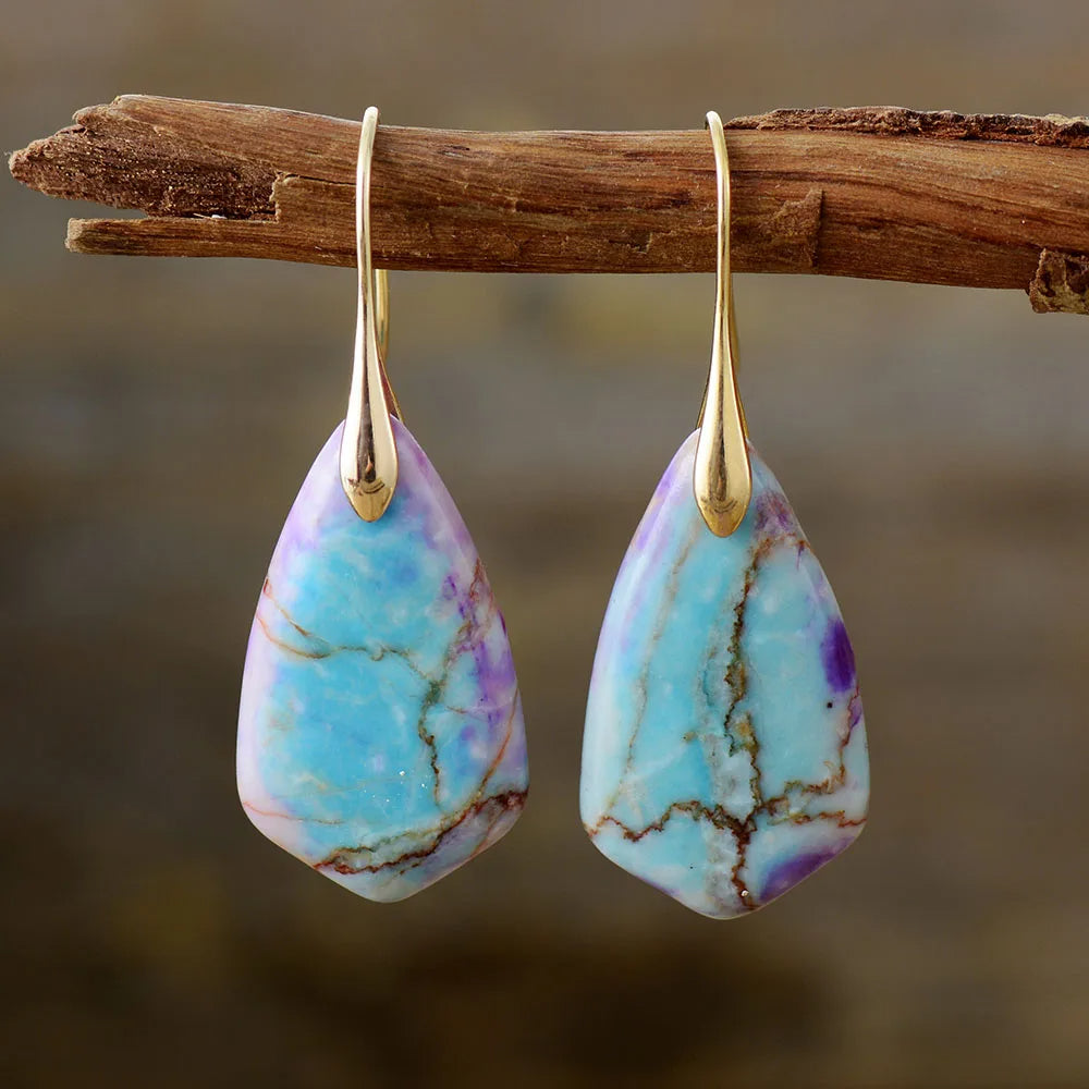 Unique Natural Stone Gold-Plated Earrings for Women – Ethnic Style