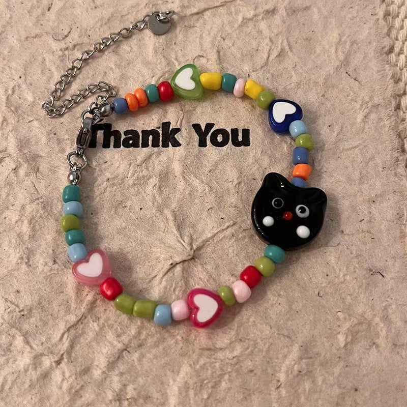 Cute Cat-Themed Beaded Bracelet for Women – Unique Animal Lover Jewelry