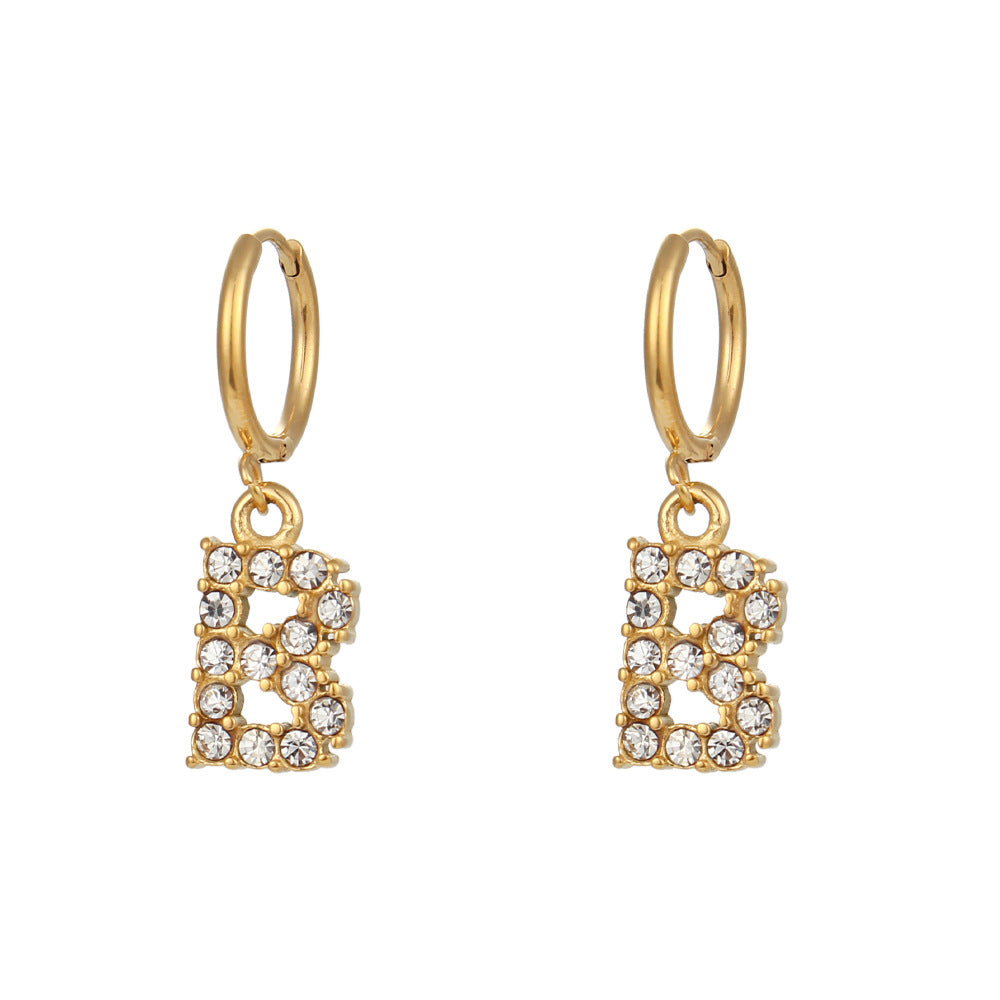 18K Gold Plated Zircon Letter Earrings for Women – Minimalist Initial Jewelry