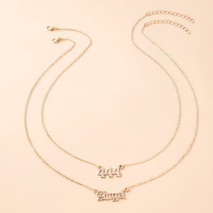 Gold Multi-Layer Angel Number Necklace for Women – 444 & 777 Pendant Chain