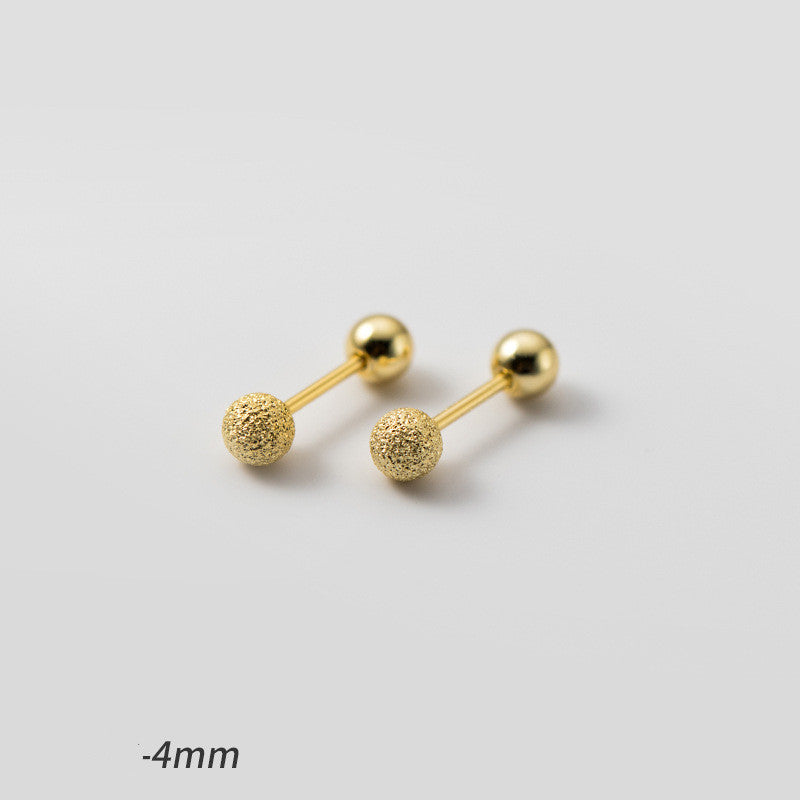 Silver Frosted Bead Thread Stud Earrings for Women – Minimalist Jewelry