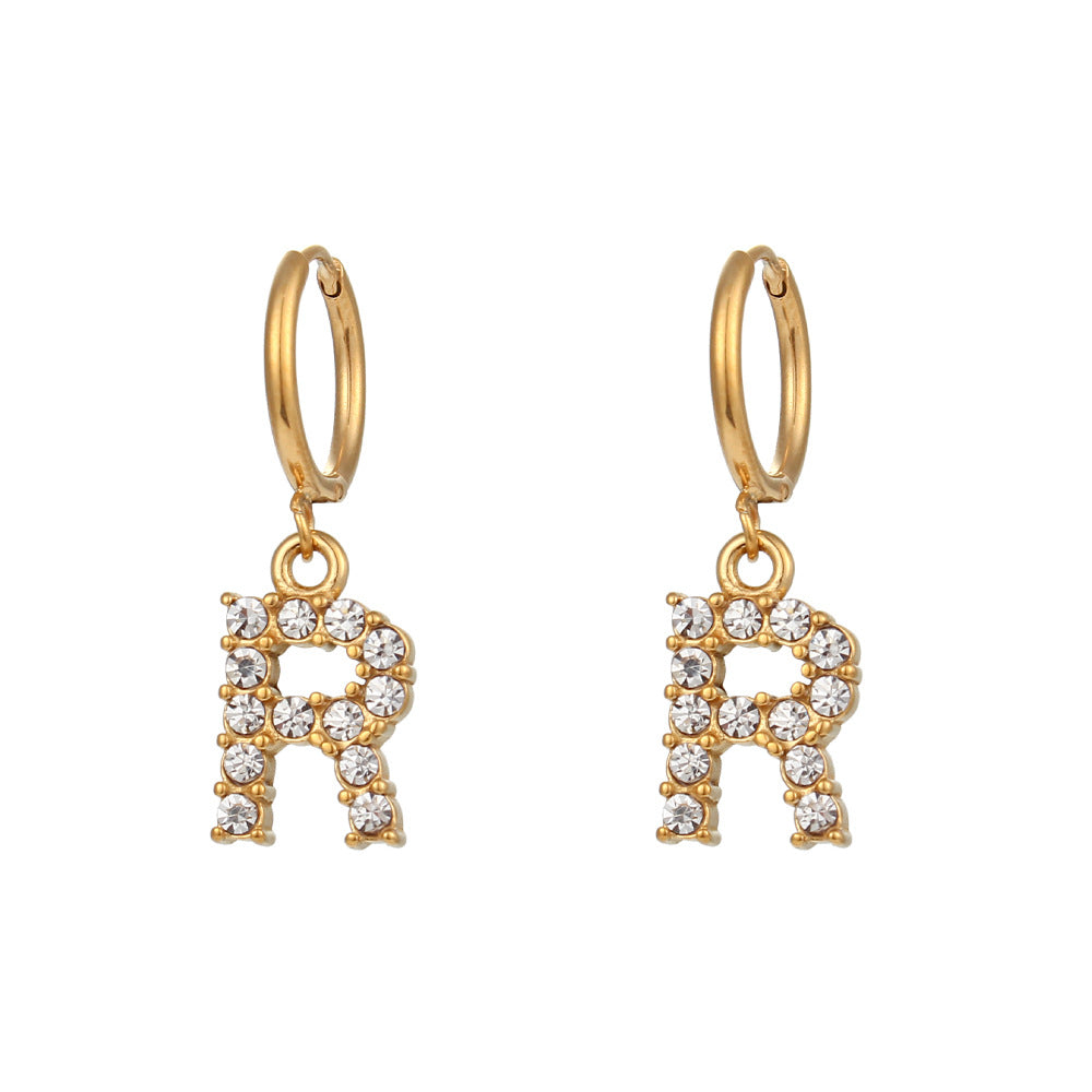 18K Gold Plated Zircon Letter Earrings for Women – Minimalist Initial Jewelry