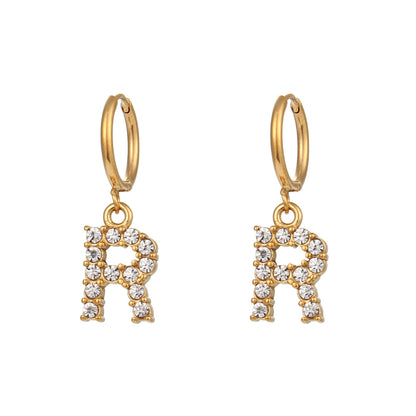 18K Gold Plated Zircon Letter Earrings for Women – Minimalist Initial Jewelry
