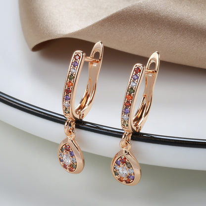 Rose Gold Stud Earrings for Women – Colorful Zircon, Minimalist Jewelry