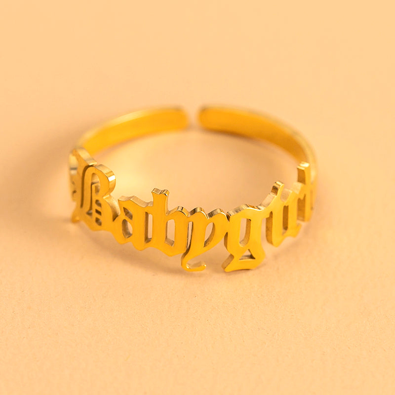 Gold Letter “Babygirl” Adjustable Stainless Steel Ring for Women