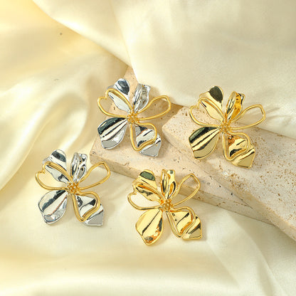 18K Gold-Plated Vintage Flower Earrings for Women – Elegant Jewelry