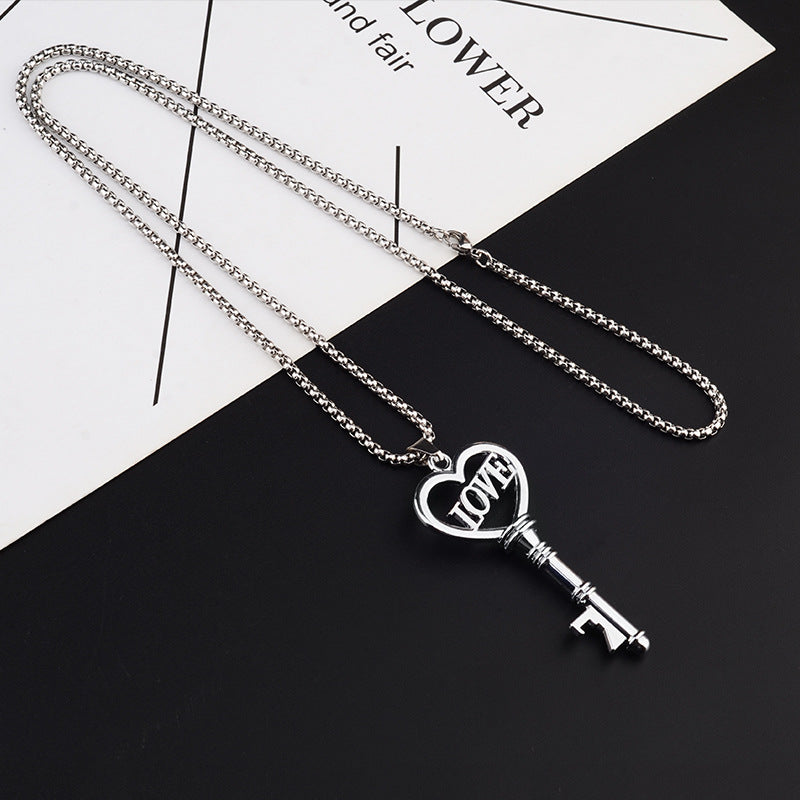 Sweet Heart Key Pendant Necklace – Stainless Steel Choker for Women