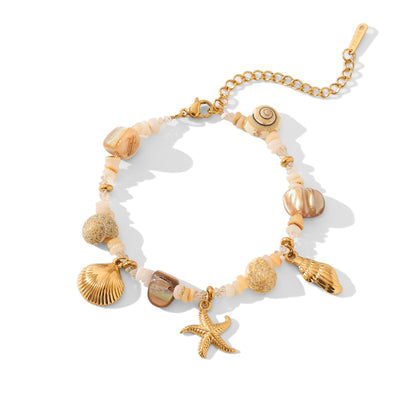 Stainless Steel Conch & Starfish Shell Bracelet for Women – Elegant Beach Jewelry