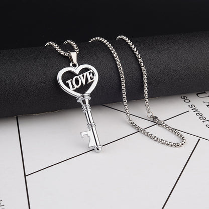 Sweet Heart Key Pendant Necklace – Stainless Steel Choker for Women