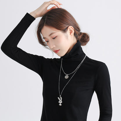 Long Titanium Steel Necklace – Light Luxury Rabbit Diamond & Letter Pendant