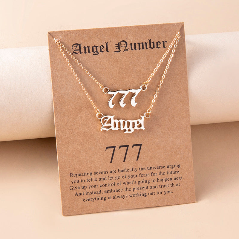 Gold Multi-Layer Angel Number Necklace for Women – 444 & 777 Pendant Chain