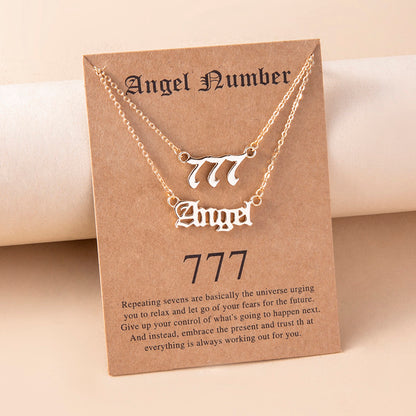 Gold Multi-Layer Angel Number Necklace for Women – 444 & 777 Pendant Chain