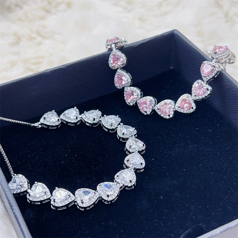 Peach Heart-Shaped Rhinestone & Zircon Bracelet for Women – Elegant Sparkling Jewelry