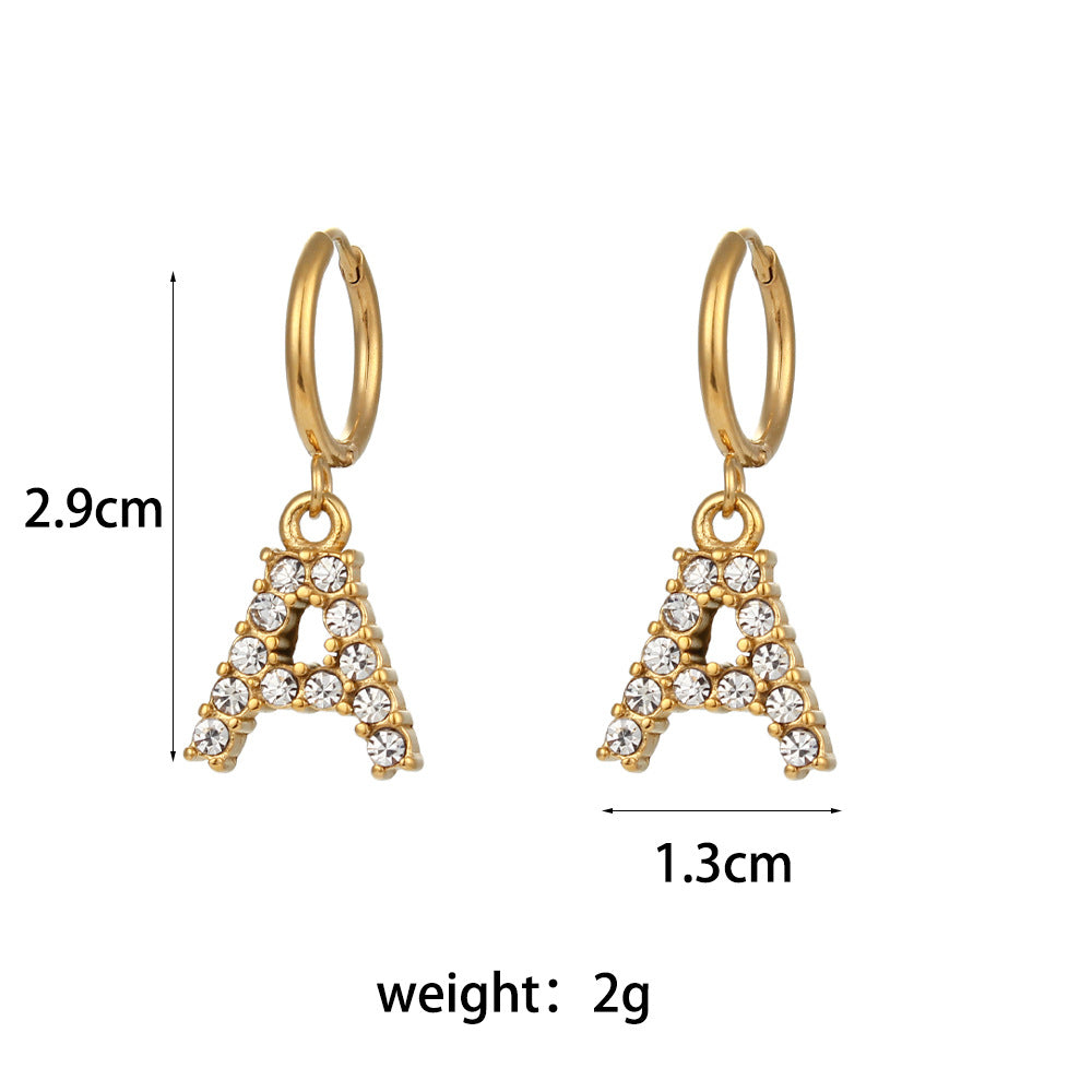 18K Gold Plated Zircon Letter Earrings for Women – Minimalist Initial Jewelry