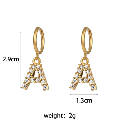 18K Gold Plated Zircon Letter Earrings for Women – Minimalist Initial Jewelry