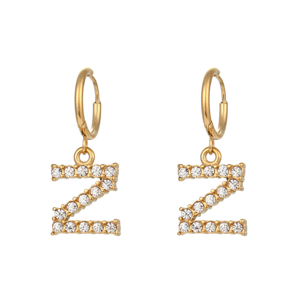 18K Gold Plated Zircon Letter Earrings for Women – Minimalist Initial Jewelry