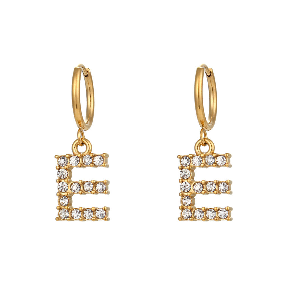 18K Gold Plated Zircon Letter Earrings for Women – Minimalist Initial Jewelry