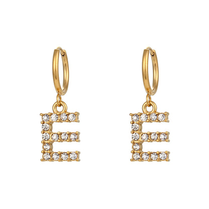18K Gold Plated Zircon Letter Earrings for Women – Minimalist Initial Jewelry