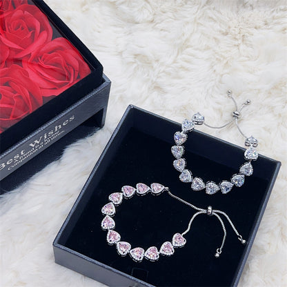 Peach Heart-Shaped Rhinestone & Zircon Bracelet for Women – Elegant Sparkling Jewelry