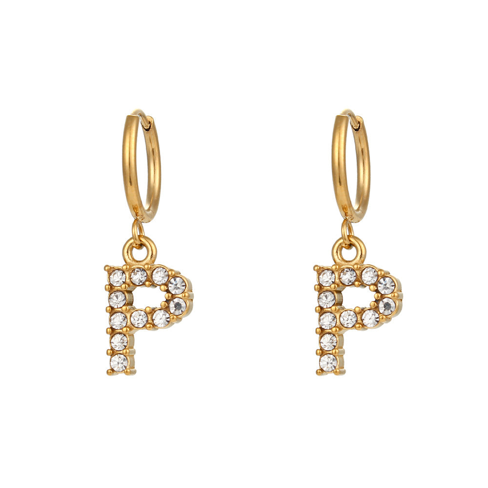 18K Gold Plated Zircon Letter Earrings for Women – Minimalist Initial Jewelry