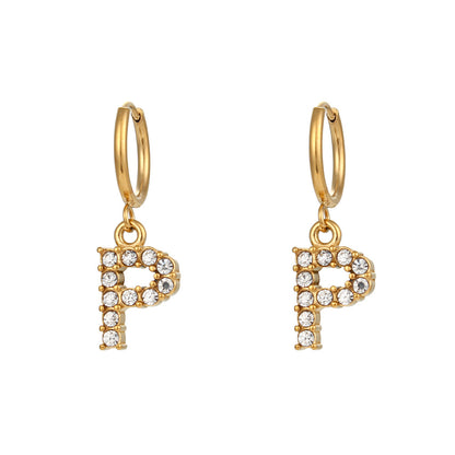 18K Gold Plated Zircon Letter Earrings for Women – Minimalist Initial Jewelry
