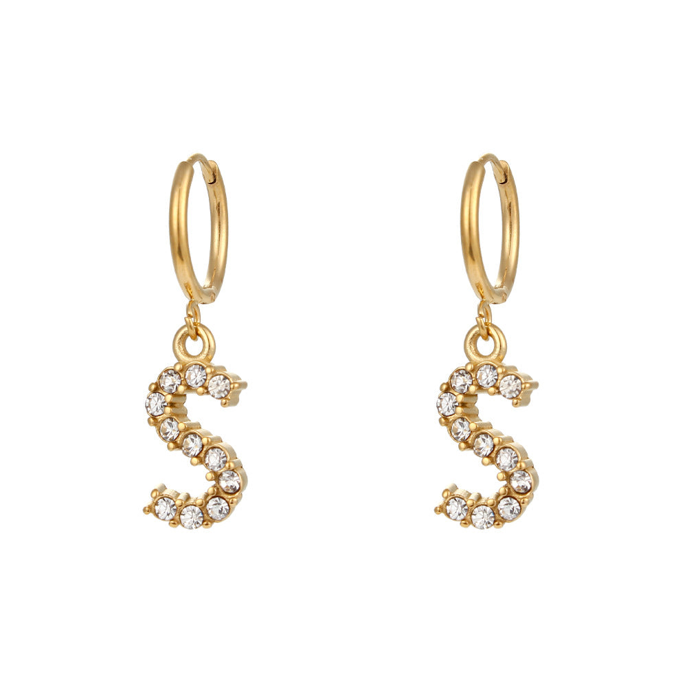 18K Gold Plated Zircon Letter Earrings for Women – Minimalist Initial Jewelry