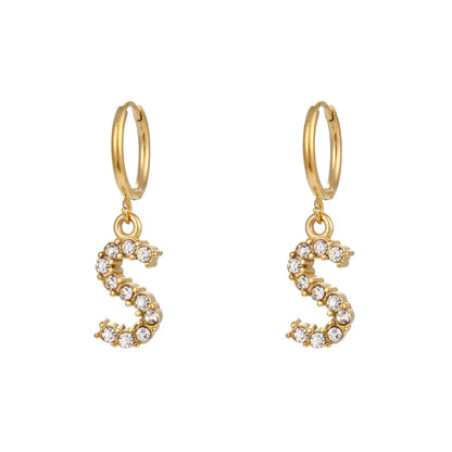 18K Gold Plated Zircon Letter Earrings for Women – Minimalist Initial Jewelry