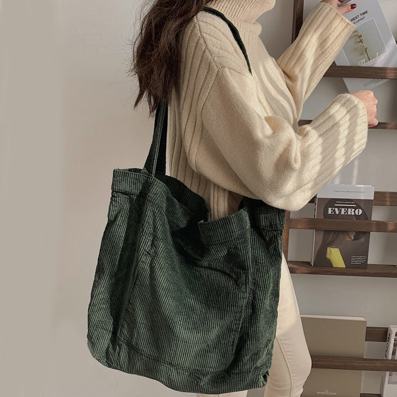 Cozy Corduroy Shoulder Bag for Women – Fall/Winter Shopping Handbag