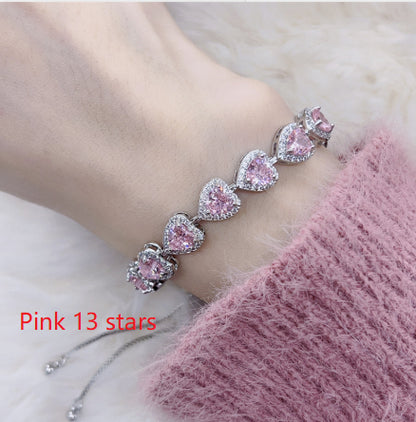 Peach Heart-Shaped Rhinestone & Zircon Bracelet for Women – Elegant Sparkling Jewelry
