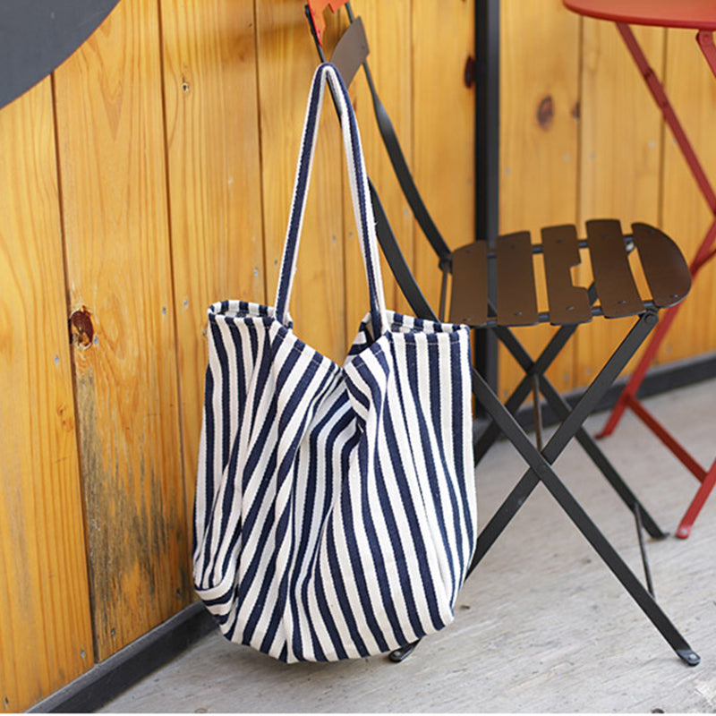 Large Striped Canvas Tote Bag for Women – Casual High Capacity Shopping Shoulder Bag