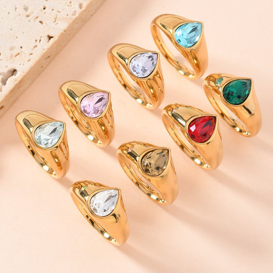 Colorful Rhinestone Teardrop Ring – Fashion Jewelry for Women