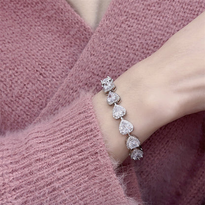 Peach Heart-Shaped Rhinestone & Zircon Bracelet for Women – Elegant Sparkling Jewelry