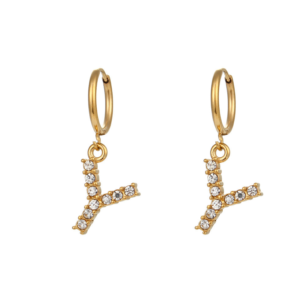 18K Gold Plated Zircon Letter Earrings for Women – Minimalist Initial Jewelry