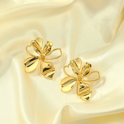 18K Gold-Plated Vintage Flower Earrings for Women – Elegant Jewelry