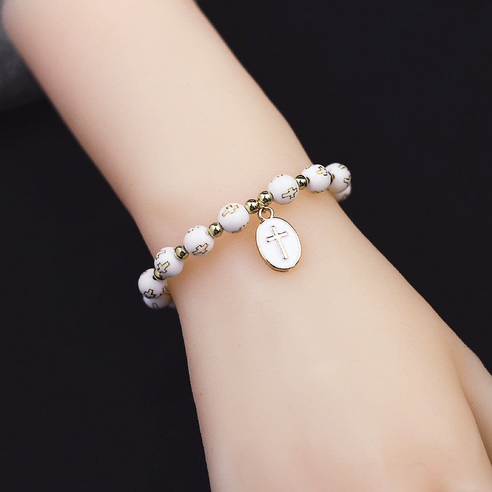 Oval Cross Pendant Bracelet for Women – Baptism & Prayer Jewelry