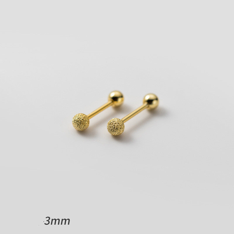 Silver Frosted Bead Thread Stud Earrings for Women – Minimalist Jewelry