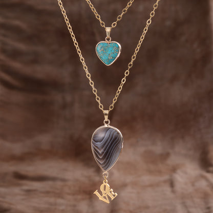 Moonstone Pendant Double Chain Necklace Valentine's Day